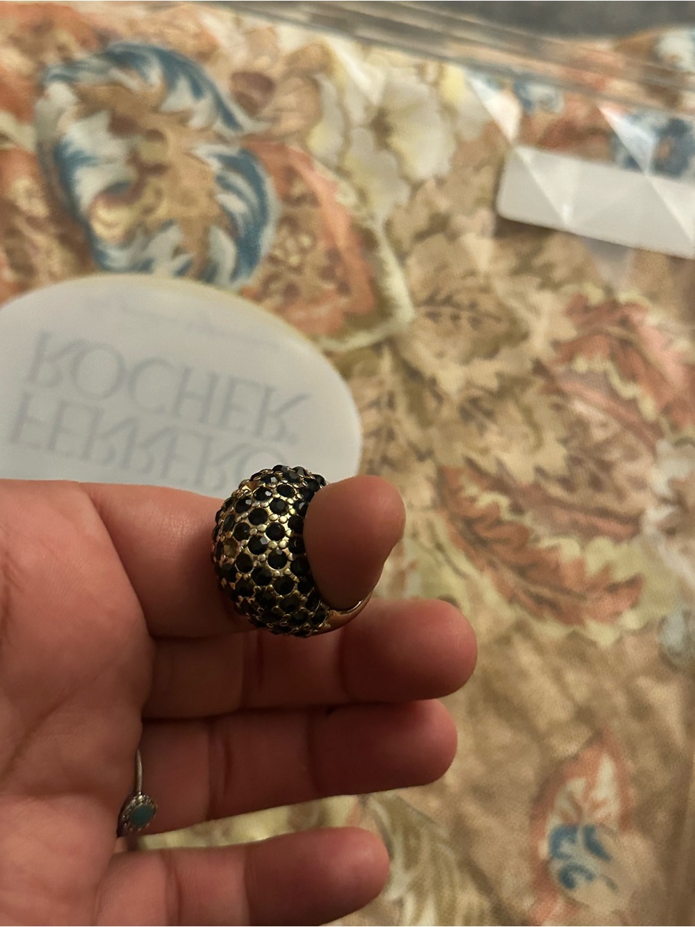 Gold-Tone Dome Ring with Black Crystal Accents